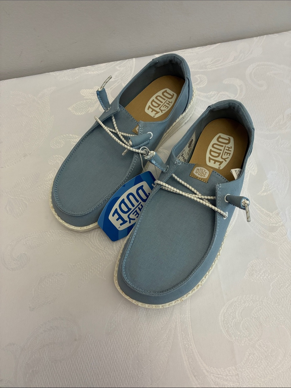 Hey Dude Women’s Casual Slip-On Shoes in Light Blue Canvas